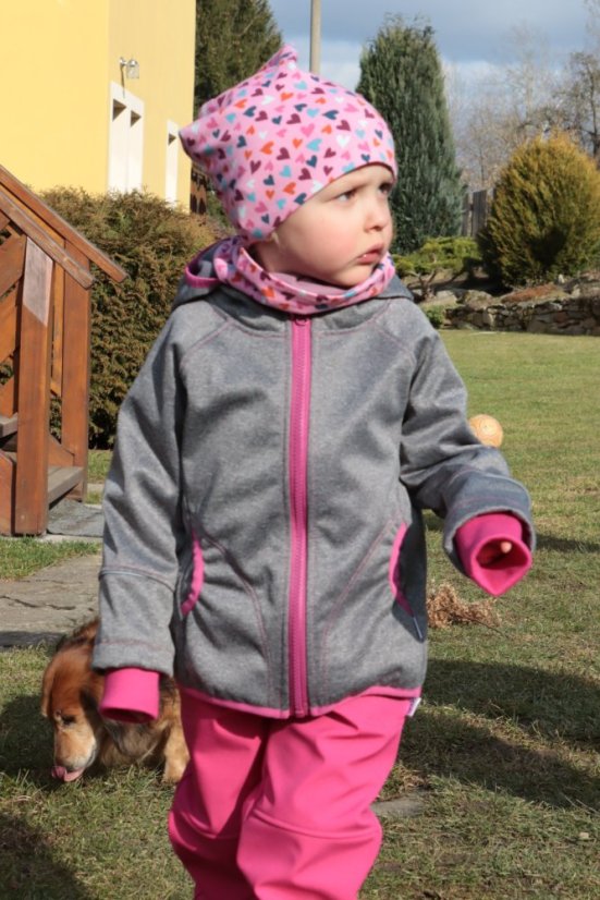 Softshellová bunda bez fleece šedé melé růžový lem