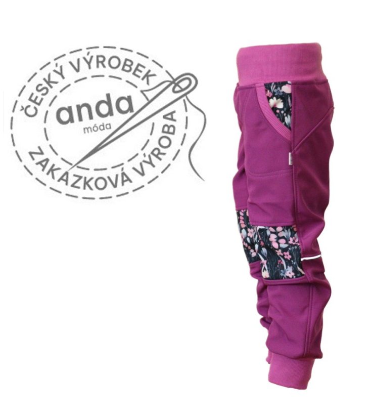 Softshellové kalhoty s fleecem - jarní květy - sklad