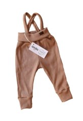 Žebrované kalhoty s kšandami - sv. hnědé