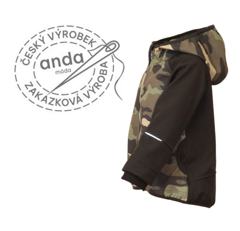 Softshellová bunda s fleecem khaki maskáč - černá