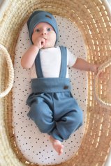 Žebrované kalhoty s kšandami - modrošedé