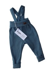 Žebrované kalhoty s kšandami - modrošedé