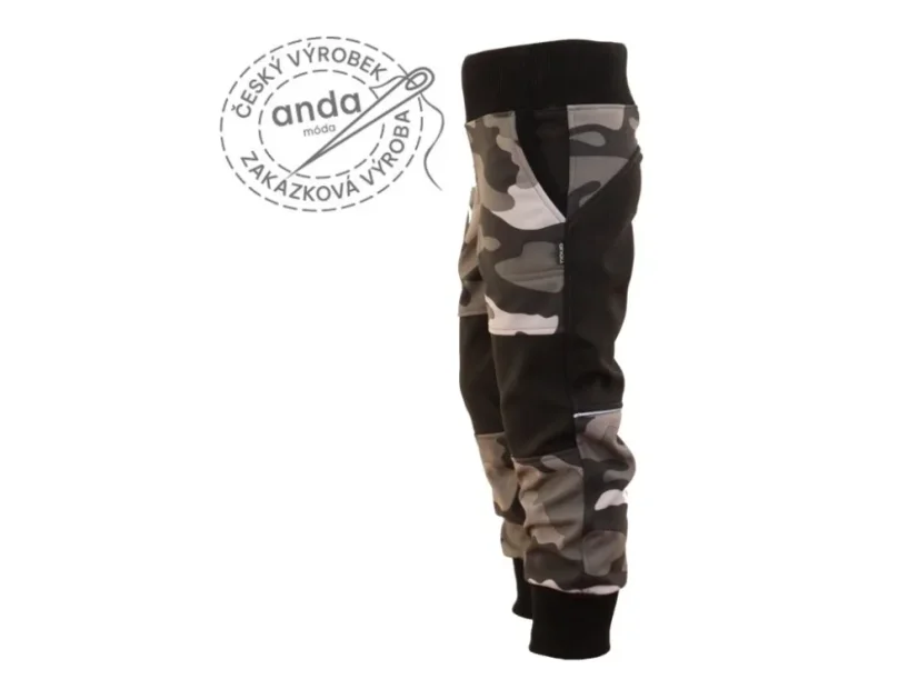 Softshellové kalhoty s fleecem - šedý maskáč